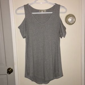 Large Grey Jersey Knit Shirt with Cold Shoulder